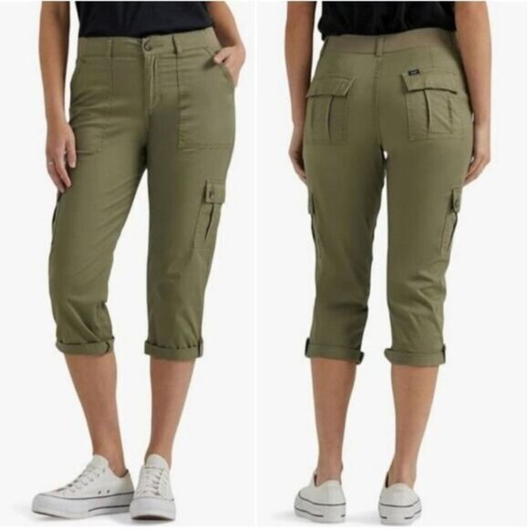 LEE Relaxed Fit Flex-to-go Mid-Rise Cargo Capri Pants Green Sz 18 - Picture 1 of 13